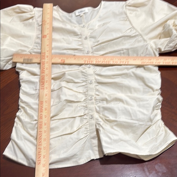 Anthropologie Bohme Cream Ruched Puff Sleeve  cottage core milkmaid Frankie top - Picture 7 of 12